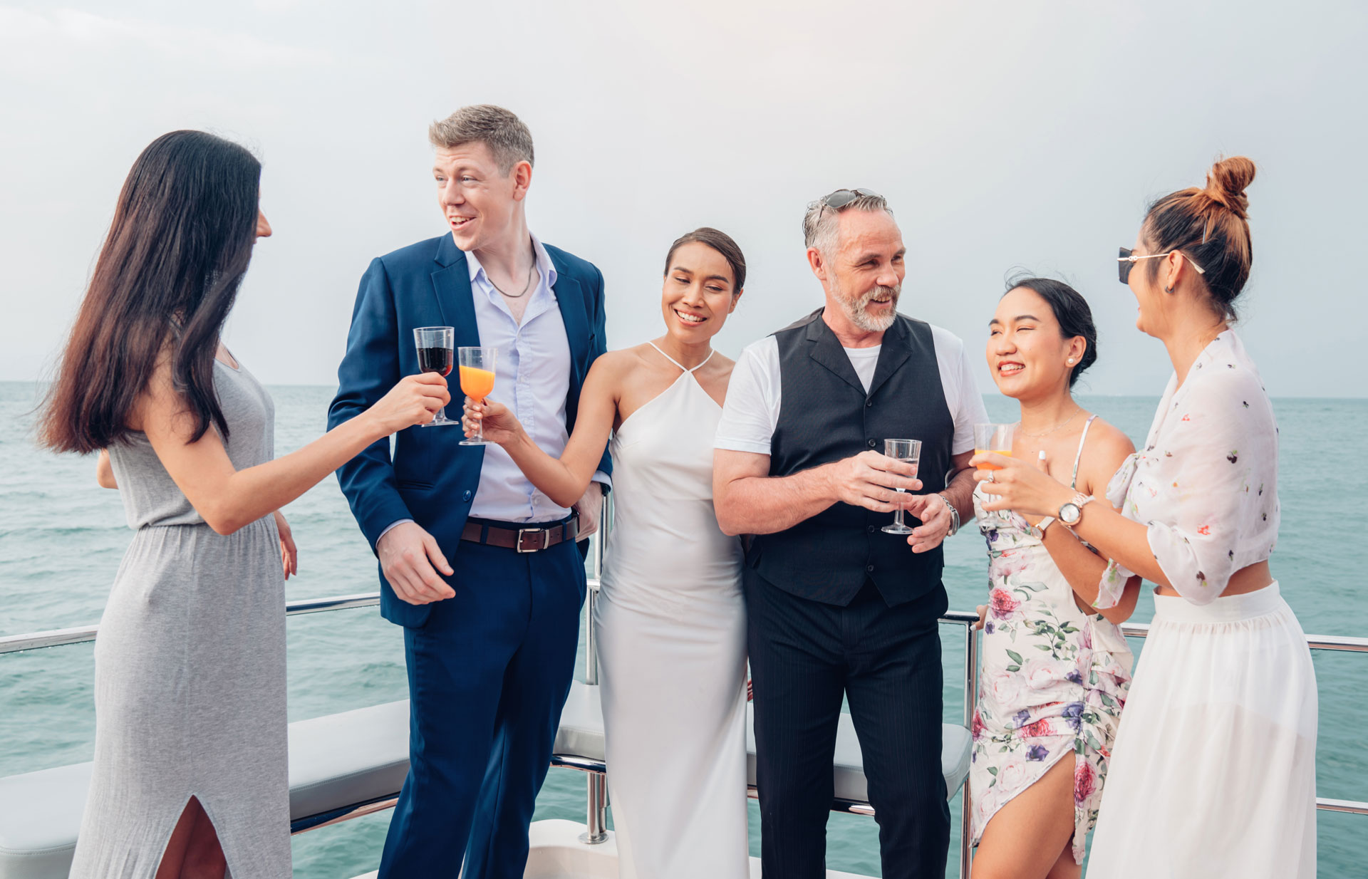 Happy guests on yacht